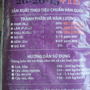 NPK Hàn Việt 20-20-15+TE bổ sung vi lượng KVF 50Kg